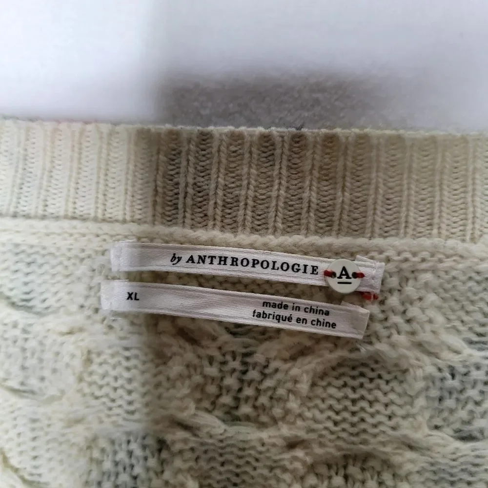 Anthropologie Catch of the Day Cable Knit Lambswool Sweater‎ Size XL